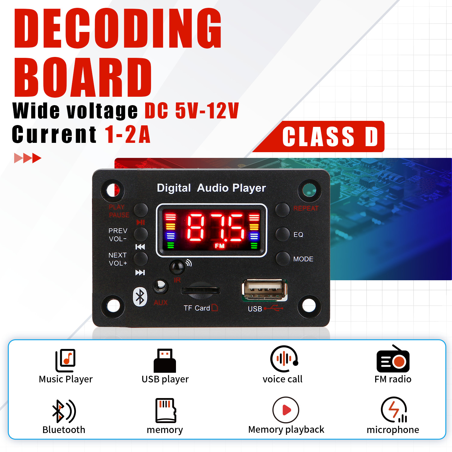 Audio Music Recorder - 12 V Kablosuz Handsfree Bluetooth 5.0